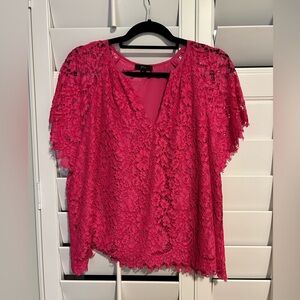 J. Crew Pink Flutter Sleeve Lace Lined Blouse